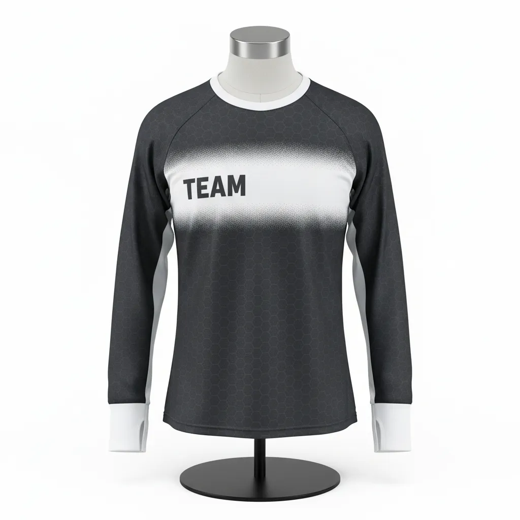 Custom Flag Football Flag Football Long Sleeve Training Shirt - Black, White - Football Longsleeve Jersey Hexagon - Front View - HAMCO Sports Inc.