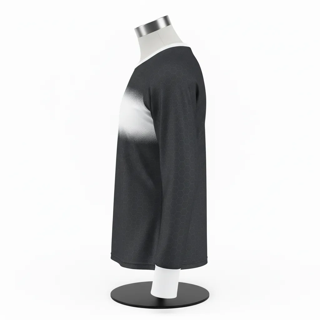 Custom Flag Football Flag Football Long Sleeve Training Shirt - Black, White - Football Longsleeve Jersey Hexagon - Side View - HAMCO Sports Inc.