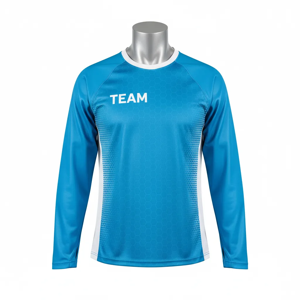 Custom Flag Football Flag Football Long Sleeve Training Shirt - White - Football Longsleeve Jersey Cyan Honeycomb - Front View - HAMCO Sports Inc.