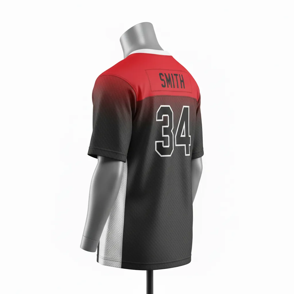 Custom Flag Football Flag Football Practice Jersey - Black, Red - Football Athletic Jersey Carbon Yoke - Back View - HAMCO Sports Inc.