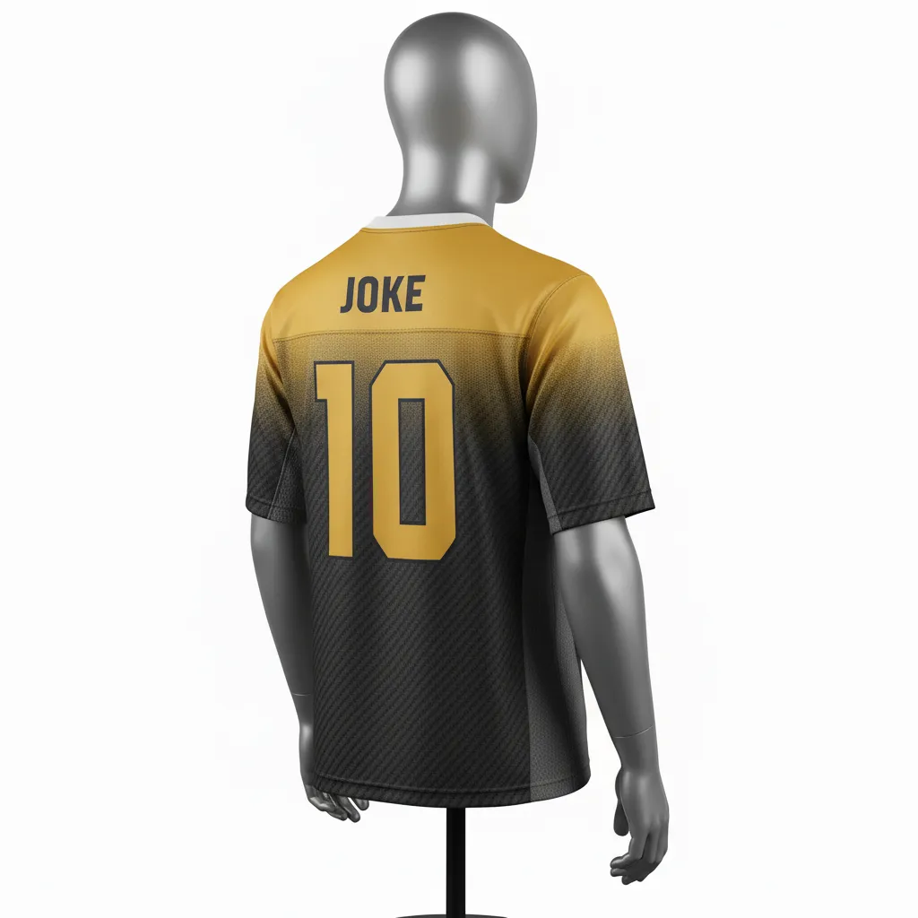 Custom Flag Football Flag Football Practice Jersey - Black, Gold - Football Athletic Jersey Vegas Carbon Yoke - Back View - HAMCO Sports Inc.