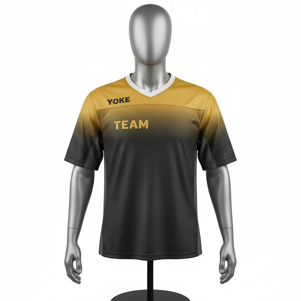 Custom Flag Football Flag Football Practice Jersey - Black, Gold - Football Athletic Jersey Vegas Carbon Yoke - Front View - HAMCO Sports Inc.