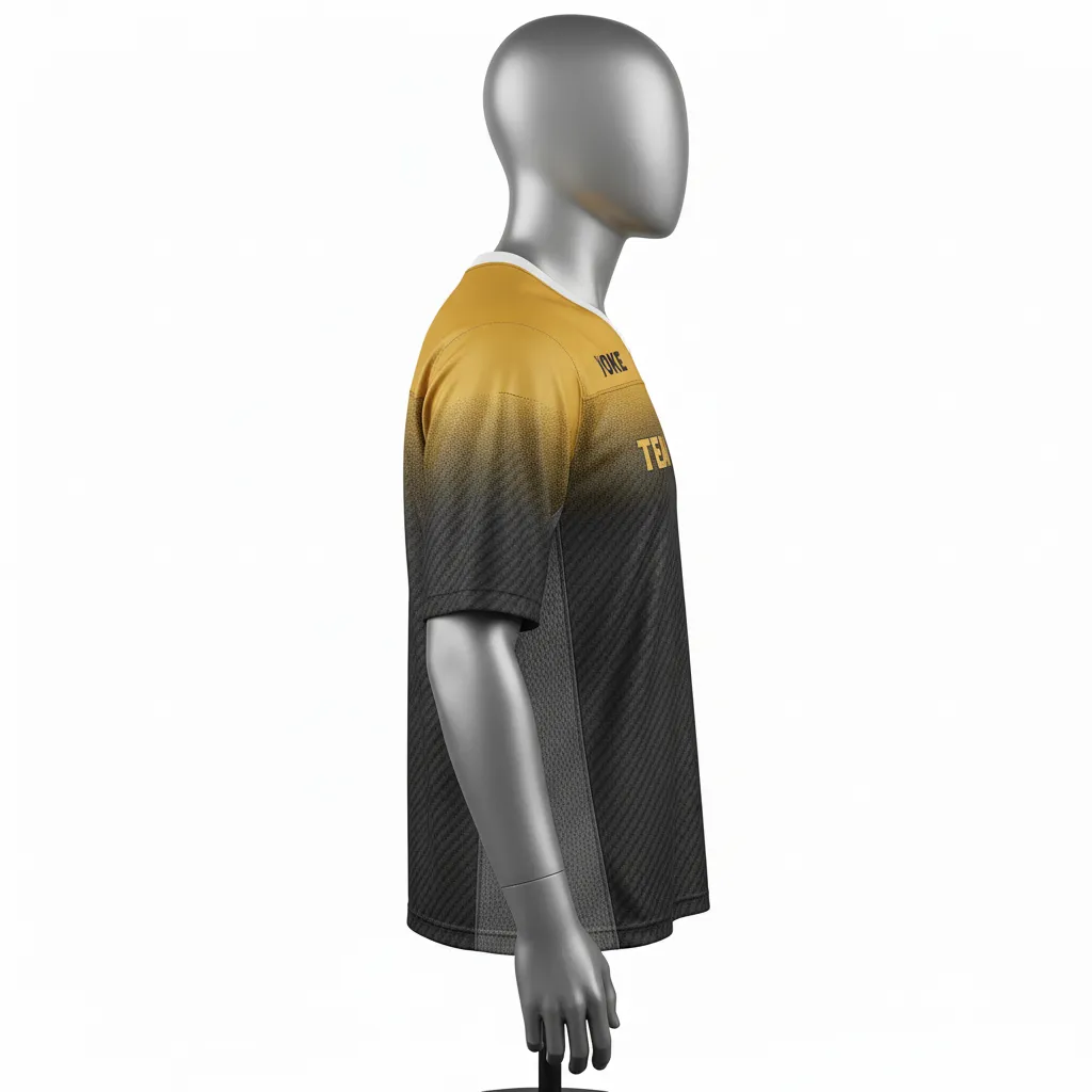 Custom Flag Football Flag Football Practice Jersey - Black, Gold - Football Athletic Jersey Vegas Carbon Yoke - Side View - HAMCO Sports Inc.