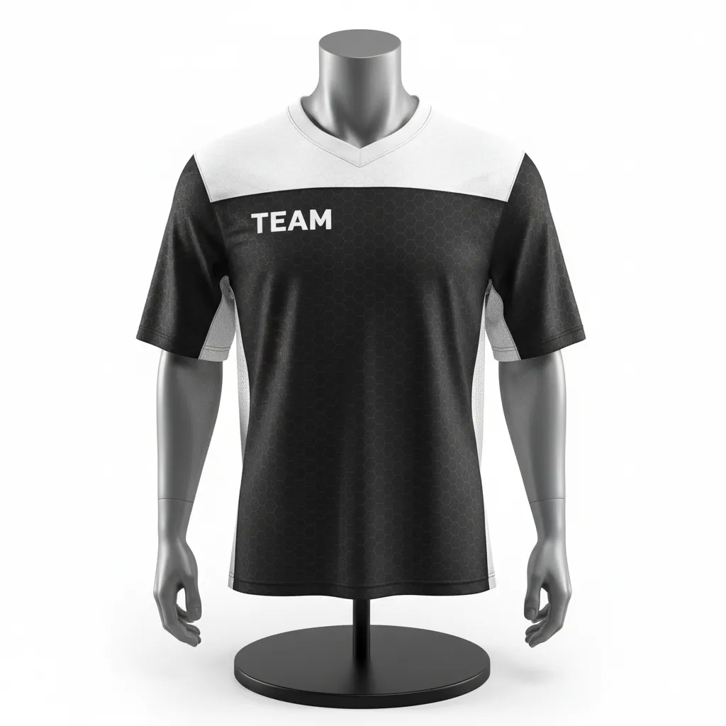 Custom Flag Football Flag Football Practice Jersey - Black, White - Football Athletic Jersey Hexagon Yoke - Front View - HAMCO Sports Inc.