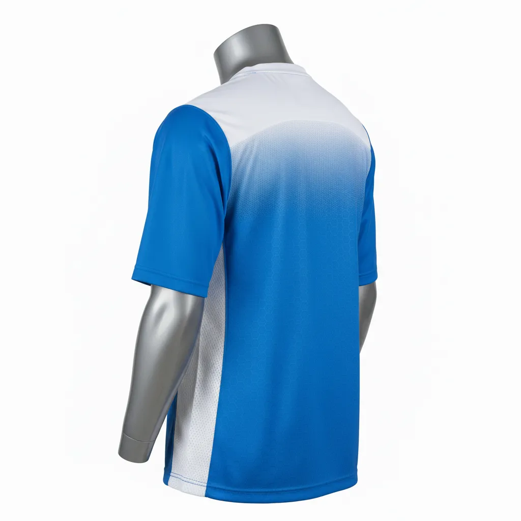 Custom Flag Football Flag Football Practice Jersey - Blue, White - Football Athletic Jersey Columbia Honeycomb Yoke - Back View - HAMCO Sports Inc.