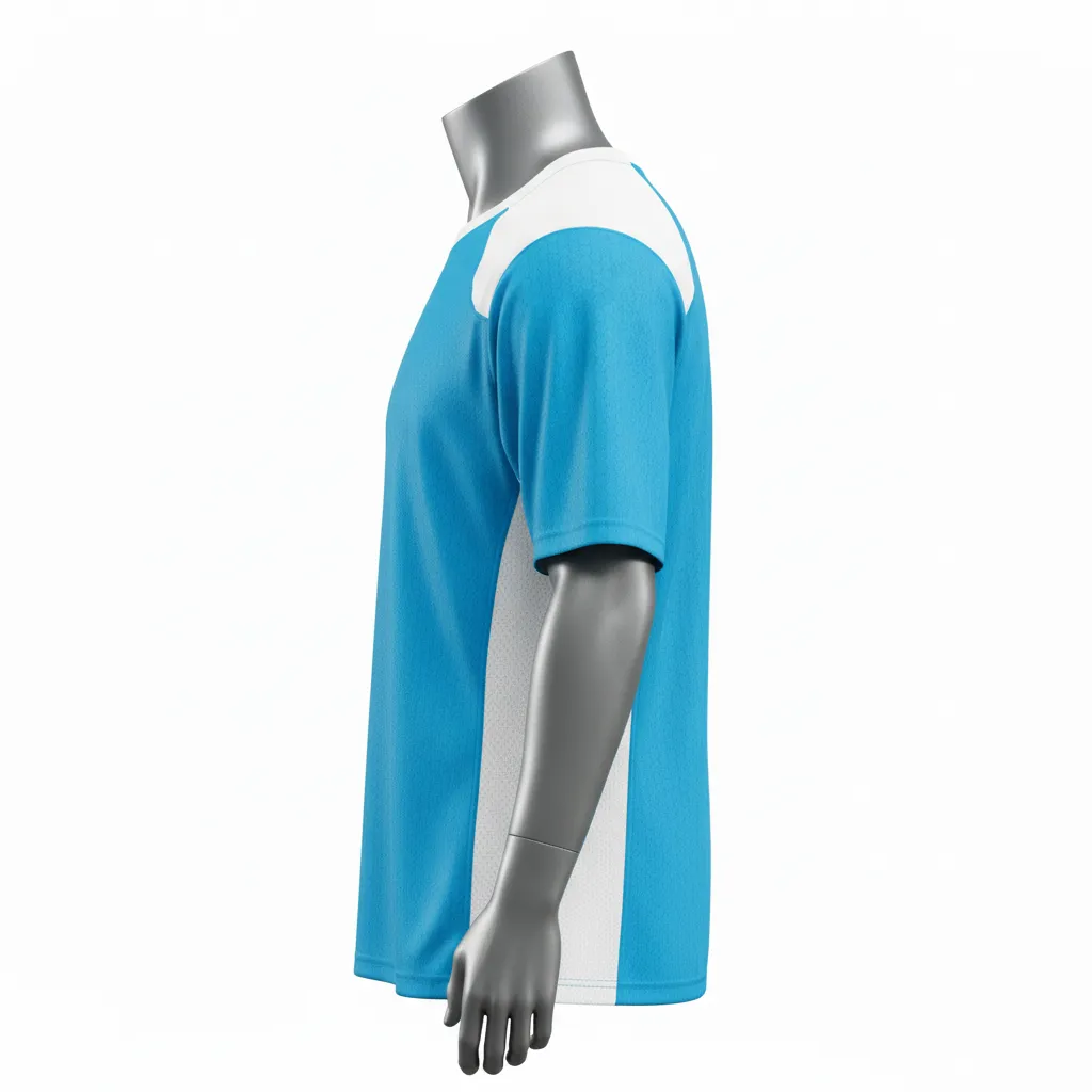 Custom Flag Football Flag Football Practice Jersey - White - Football Athletic Jersey Cyan Honeycomb Yoke - Side View - HAMCO Sports Inc.