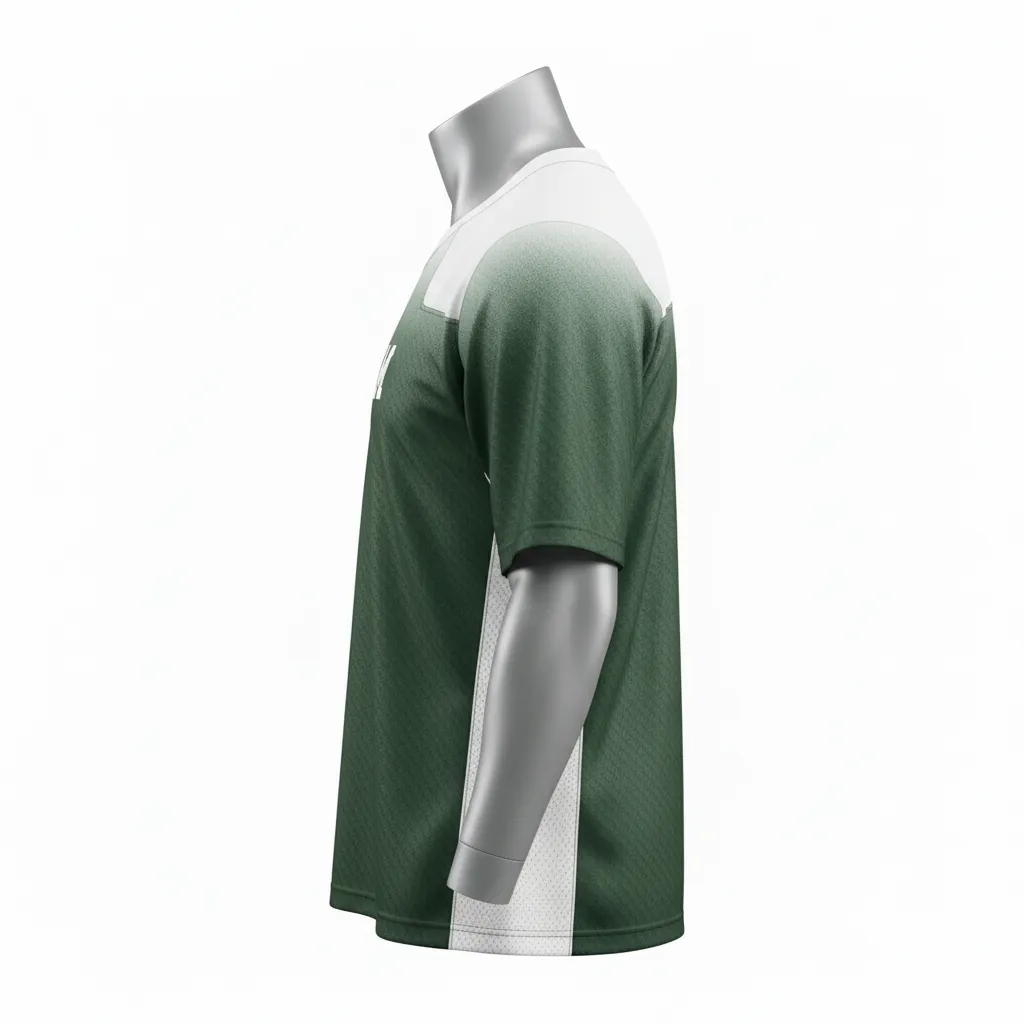 Custom Flag Football Flag Football Practice Jersey - Green, White - Football Athletic Jersey Dark Carbon Yoke - Side View - HAMCO Sports Inc.