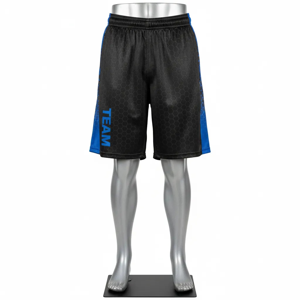 Custom Flag Football Flag Football Shorts - Black - Football Training Shorts Royal Hexagon - Front View - HAMCO Sports Inc.