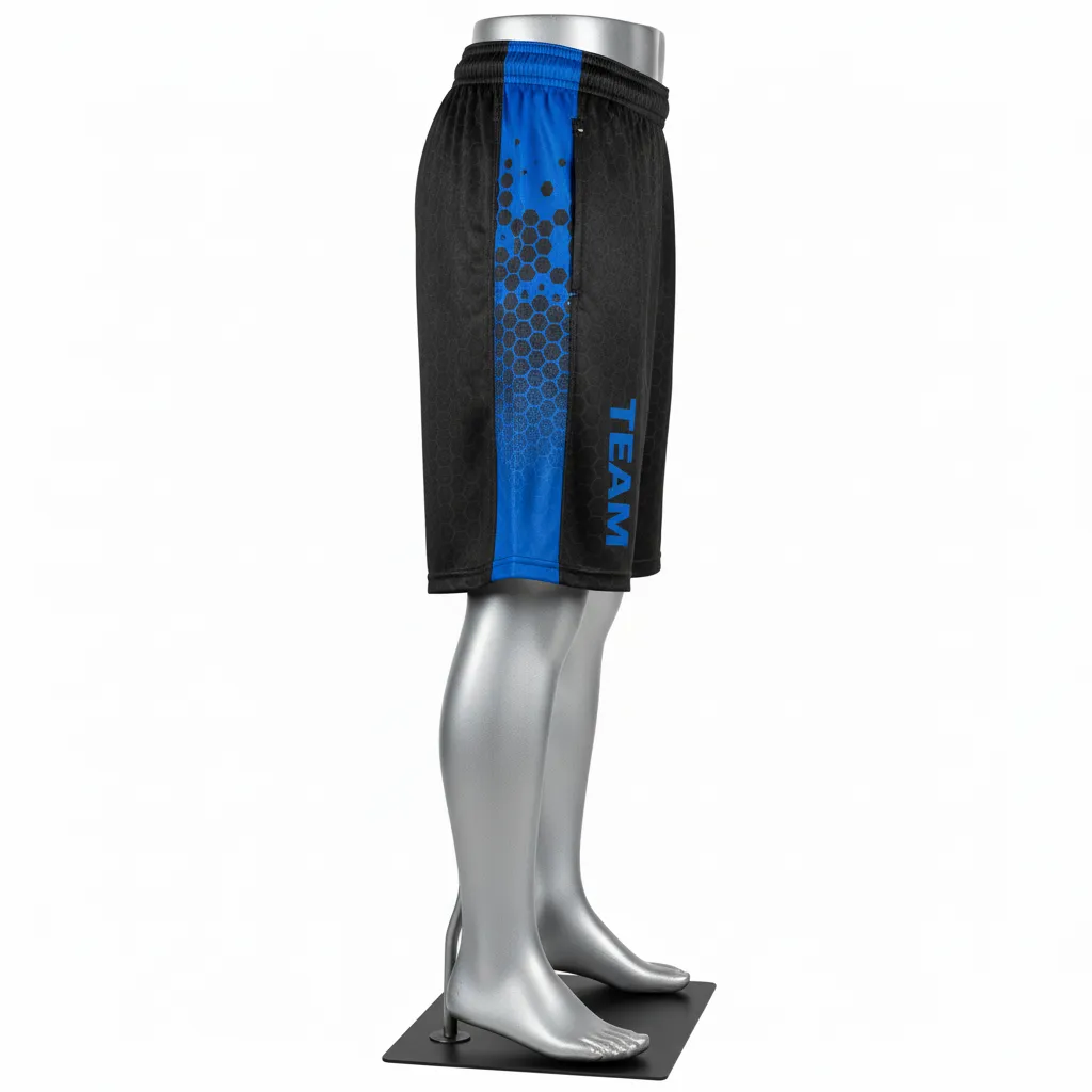 Custom Flag Football Flag Football Shorts - Black - Football Training Shorts Royal Hexagon - Side View - HAMCO Sports Inc.
