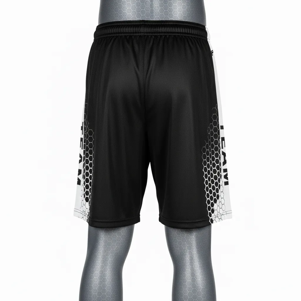 Custom Flag Football Flag Football Shorts - Black, White - Football Training Shorts Hexagon - Back View - HAMCO Sports Inc.
