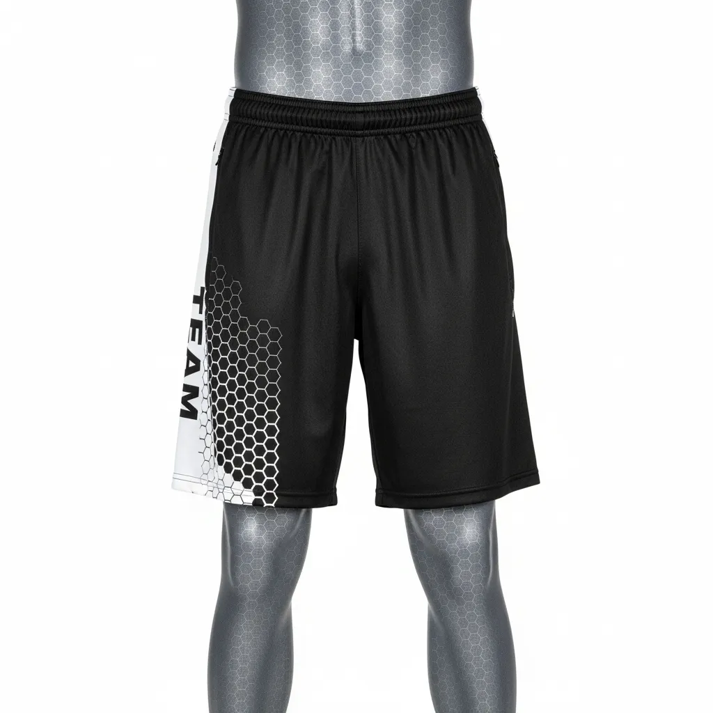 Custom Flag Football Flag Football Shorts - Black, White - Football Training Shorts Hexagon - Front View - HAMCO Sports Inc.