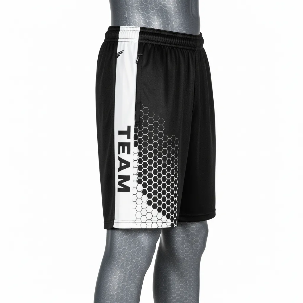 Custom Flag Football Flag Football Shorts - Black, White - Football Training Shorts Hexagon - Side View - HAMCO Sports Inc.