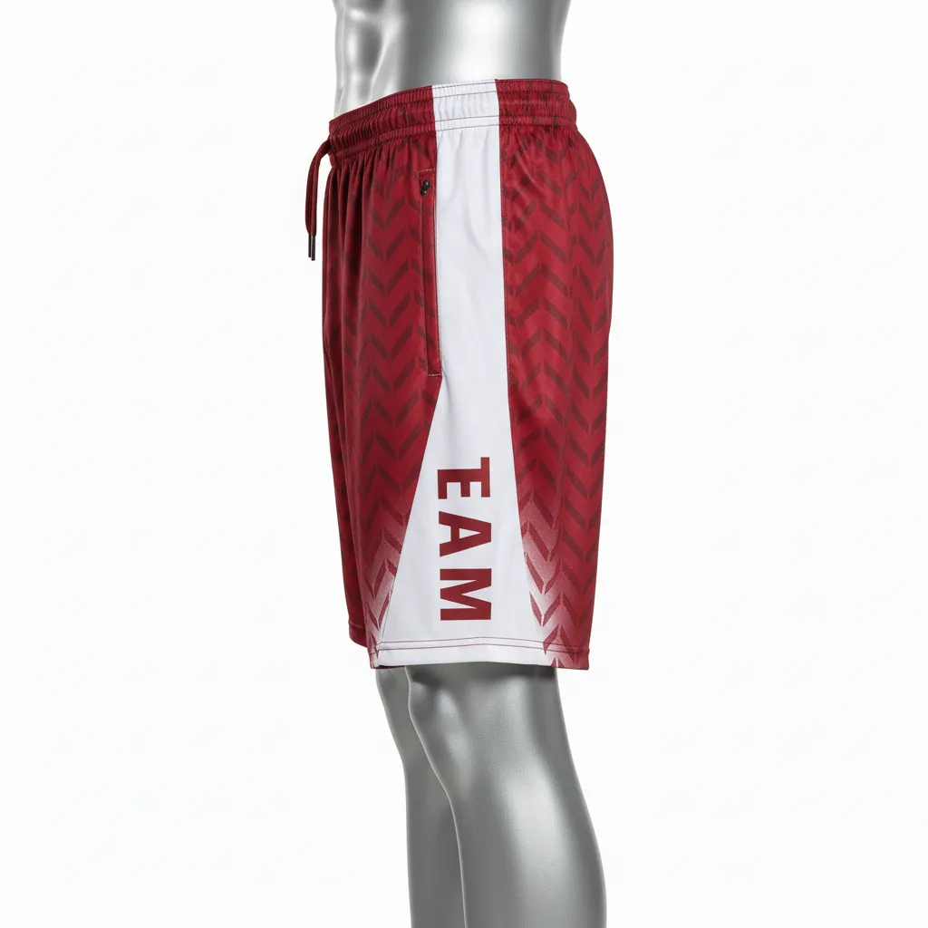 Custom Flag Football Flag Football Shorts - White - Football Training Shorts Crimson Chevron - Side View - HAMCO Sports Inc.