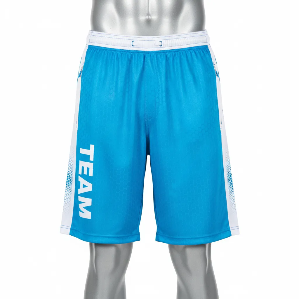 Custom Flag Football Flag Football Shorts - White - Football Training Shorts Cyan Honeycomb - Front View - HAMCO Sports Inc.
