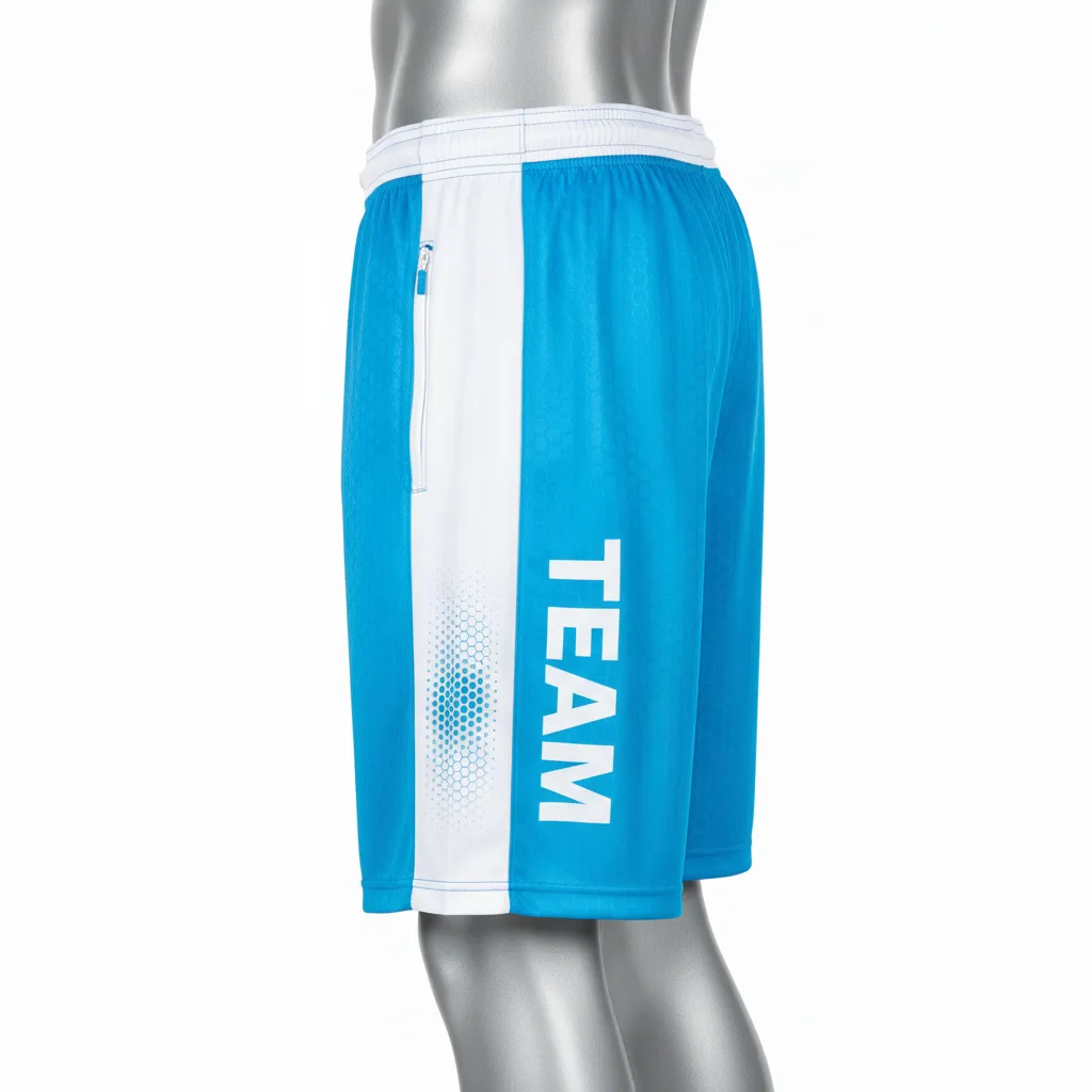 Custom Flag Football Flag Football Shorts - White - Football Training Shorts Cyan Honeycomb - Side View - HAMCO Sports Inc.