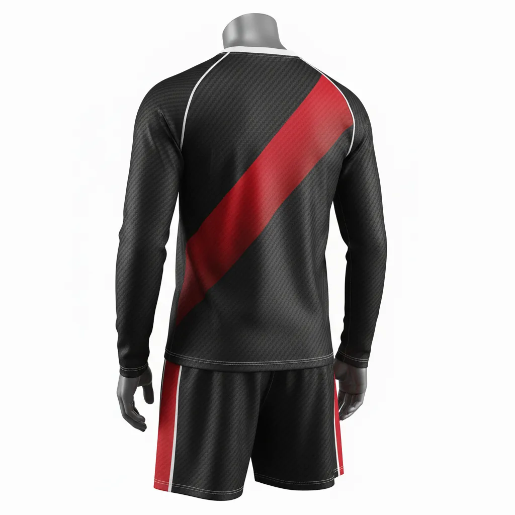 Custom Flag Football Flag Football Uniform Set - Black, Red - Football Uniform Carbon Stripe - Back View - HAMCO Sports Inc.