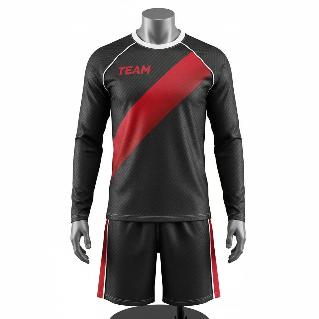 Custom Flag Football Flag Football Uniform Set - Black, Red - Football Uniform Carbon Stripe - Front View - HAMCO Sports Inc.