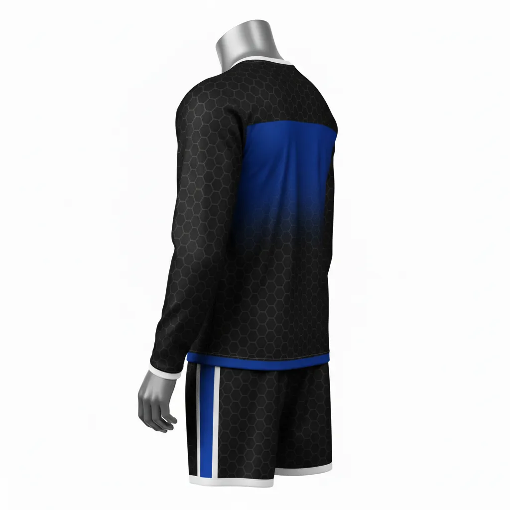 Custom Flag Football Flag Football Uniform Set - Black - Football Uniform Royal Hexagon Chest - Back View - HAMCO Sports Inc.