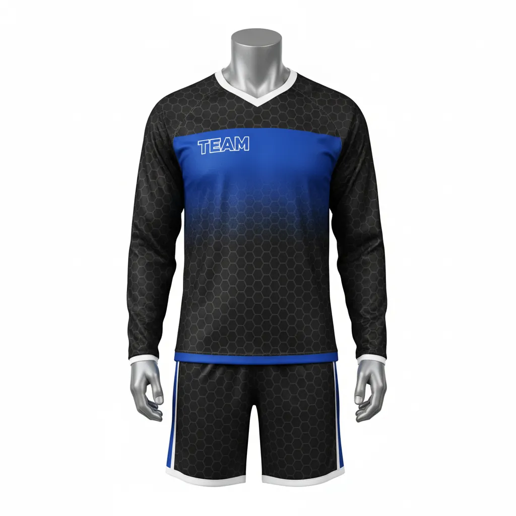 Custom Flag Football Flag Football Uniform Set - Black - Football Uniform Royal Hexagon Chest - Front View - HAMCO Sports Inc.