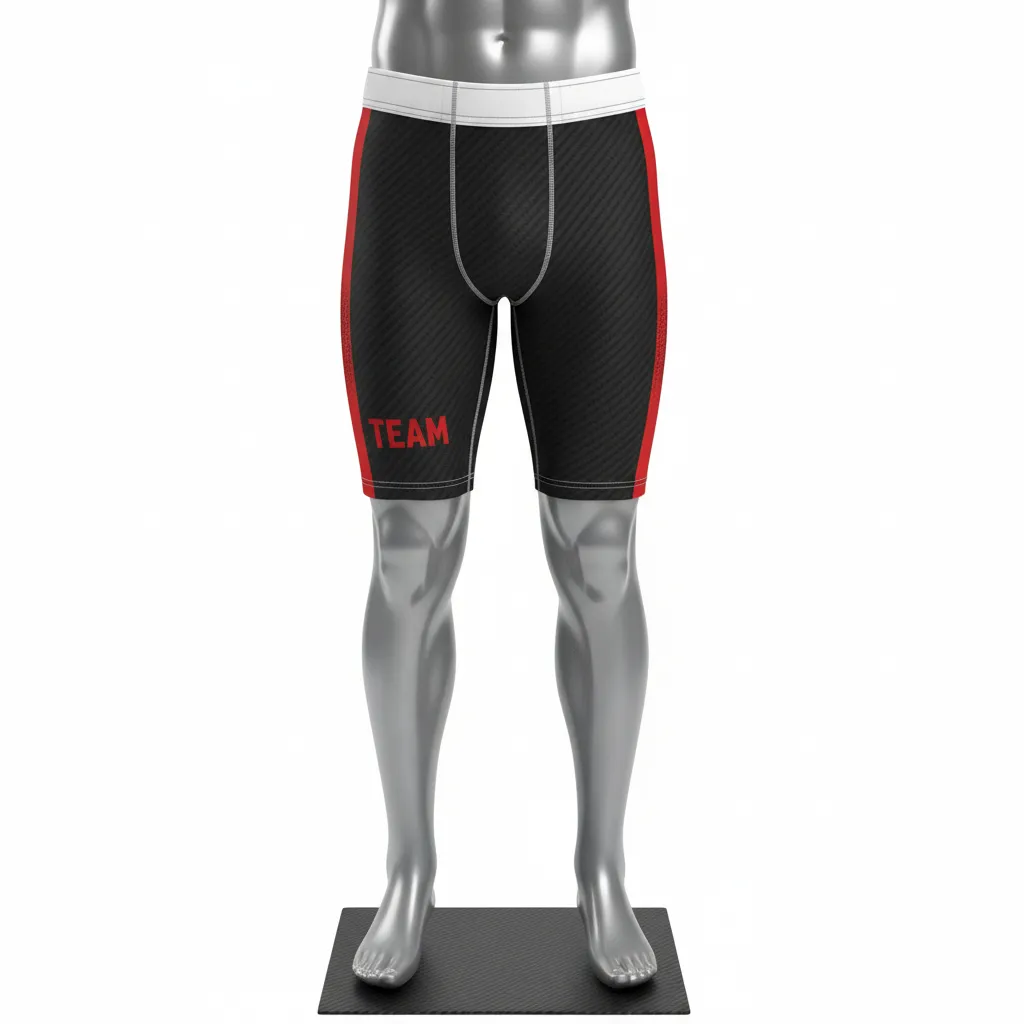 Custom Flag Football High Tight Compression Pant - Black, Red - Football High Tight Shorts Carbon - Front View - HAMCO Sports Inc.
