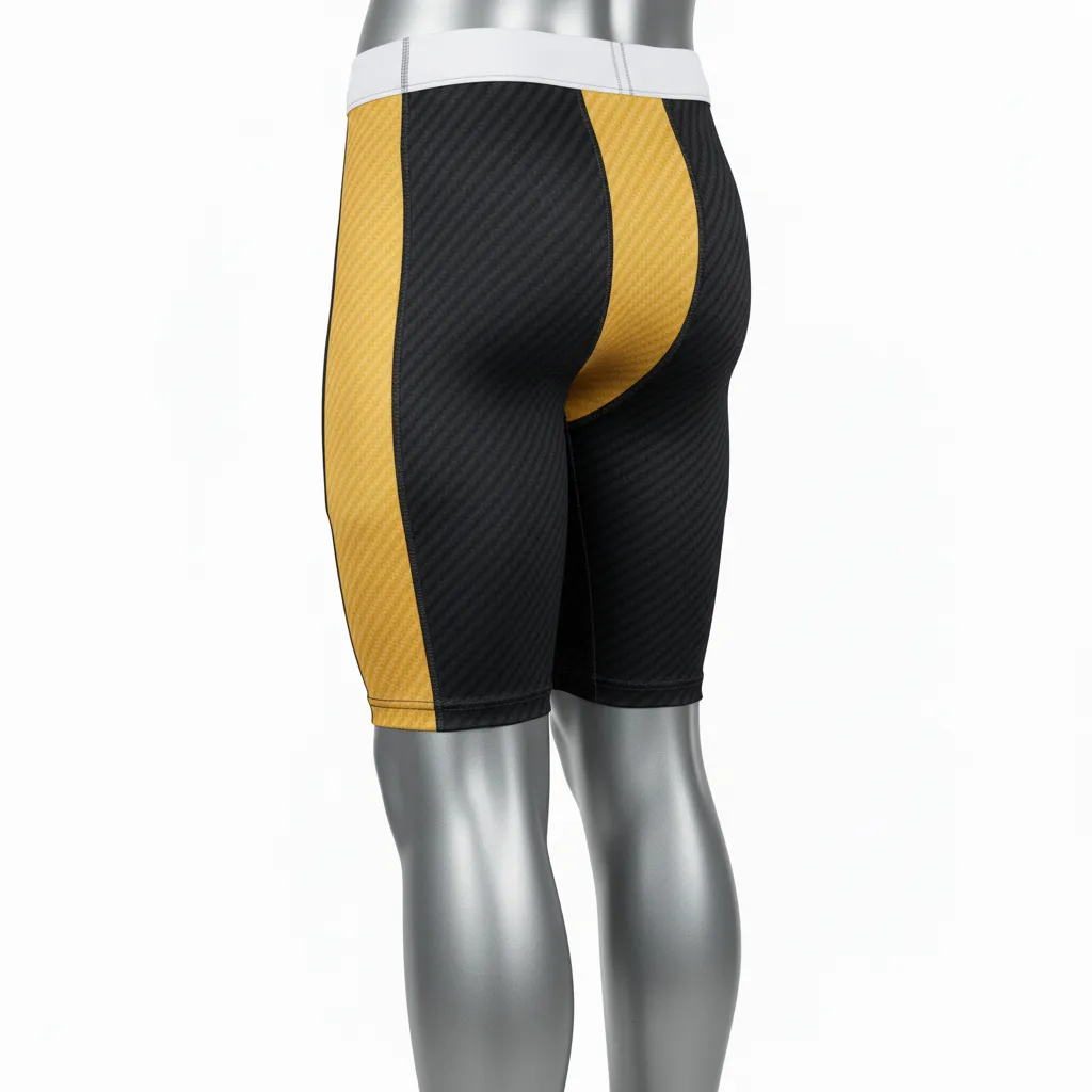 Custom Flag Football High Tight Compression Pant - Black, Gold - Football High Tight Shorts Vegas Carbon - Back View - HAMCO Sports Inc.
