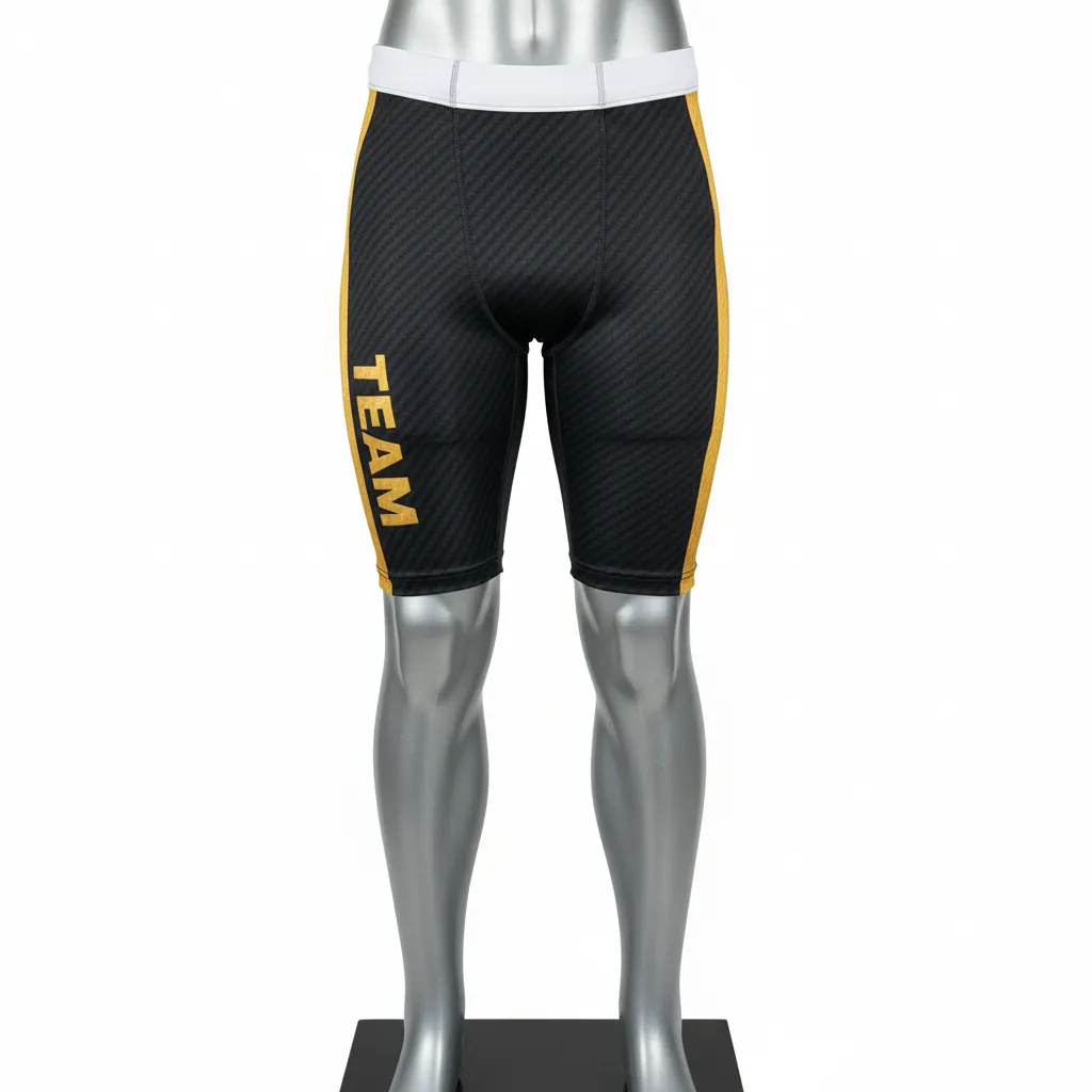 Custom Flag Football High Tight Compression Pant - Black, Gold - Football High Tight Shorts Vegas Carbon - Front View - HAMCO Sports Inc.