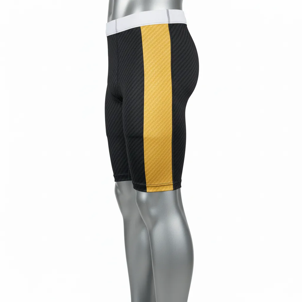 Custom Flag Football High Tight Compression Pant - Black, Gold - Football High Tight Shorts Vegas Carbon - Side View - HAMCO Sports Inc.
