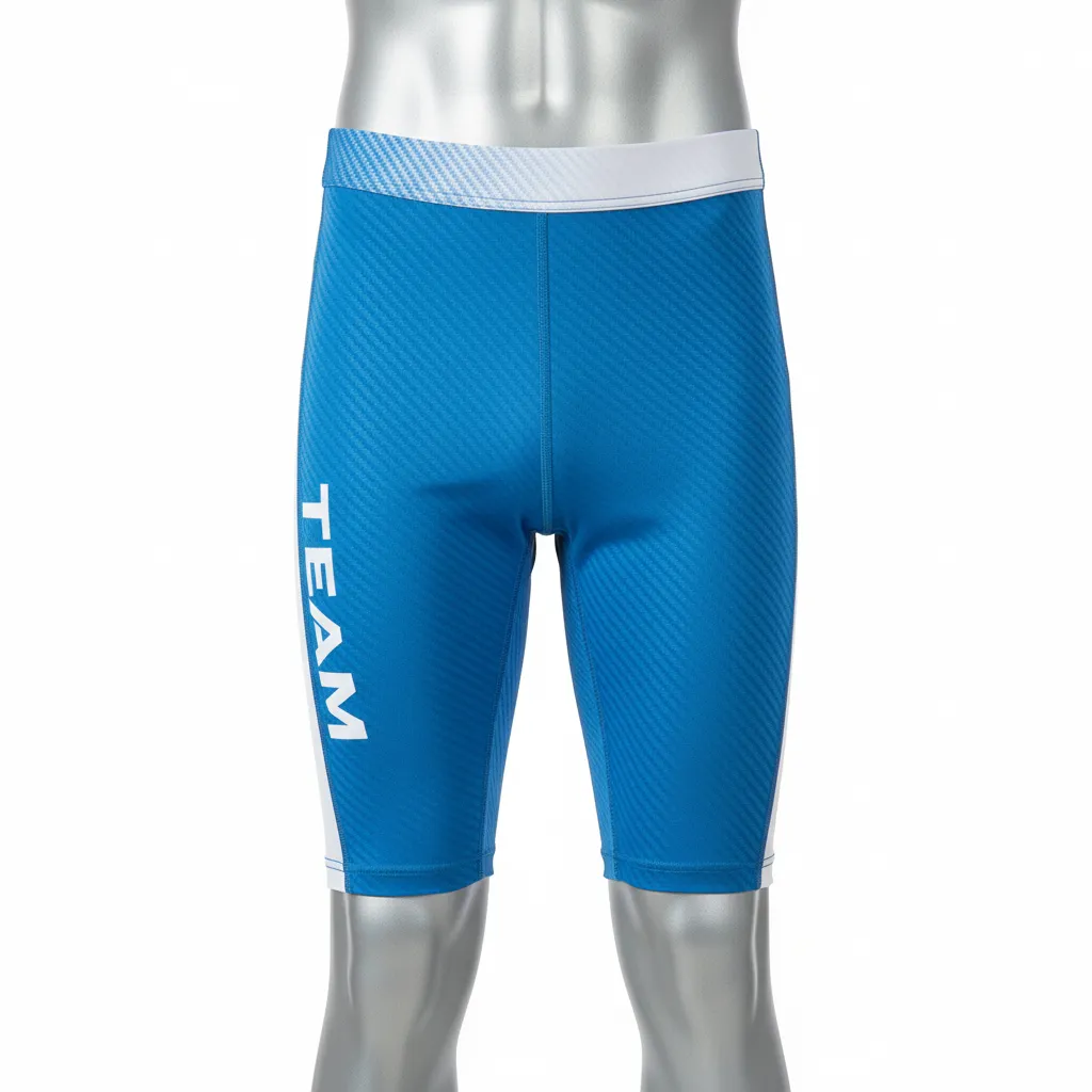 Custom Flag Football High Tight Compression Pant - Blue, White - Football High Tight Shorts Columbia Carbon - Front View - HAMCO Sports Inc.