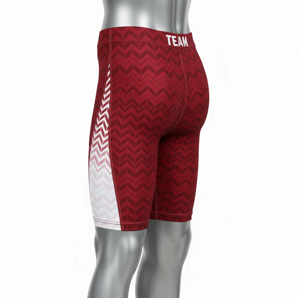 Custom Flag Football High Tight Compression Pant - White - Football High Tight Shorts Crimson Chevron - Back View - HAMCO Sports Inc.