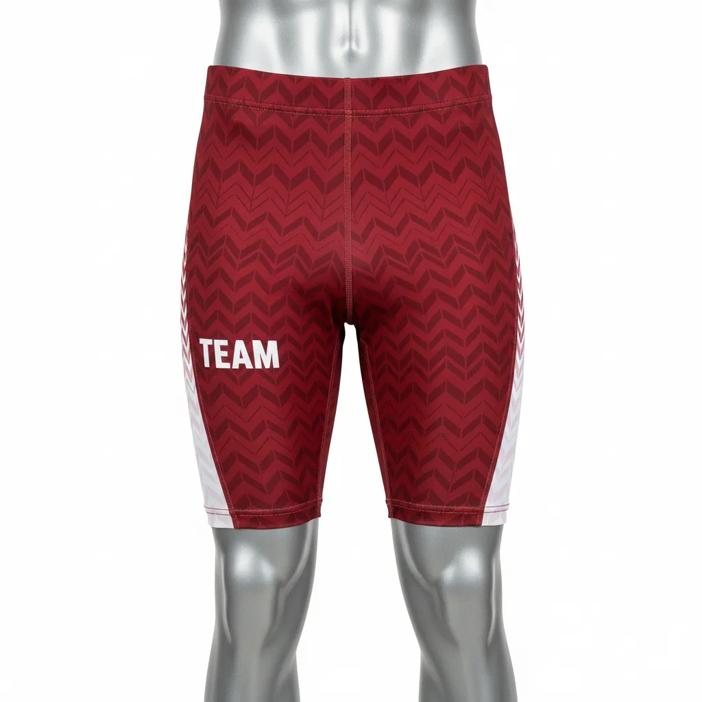Custom Flag Football High Tight Compression Pant - White - Football High Tight Shorts Crimson Chevron - Front View - HAMCO Sports Inc.