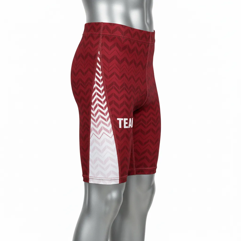 Custom Flag Football High Tight Compression Pant - White - Football High Tight Shorts Crimson Chevron - Side View - HAMCO Sports Inc.