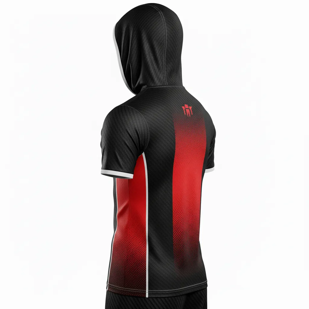 Custom Flag Football Hooded Jersey - Black, Red - Football Hooded Jersey Carbon - Back View - HAMCO Sports Inc.