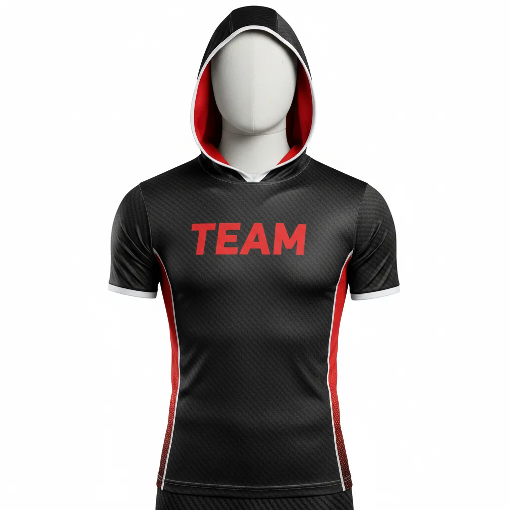 Custom Flag Football Hooded Jersey - Black, Red - Football Hooded Jersey Carbon - Front View - HAMCO Sports Inc.