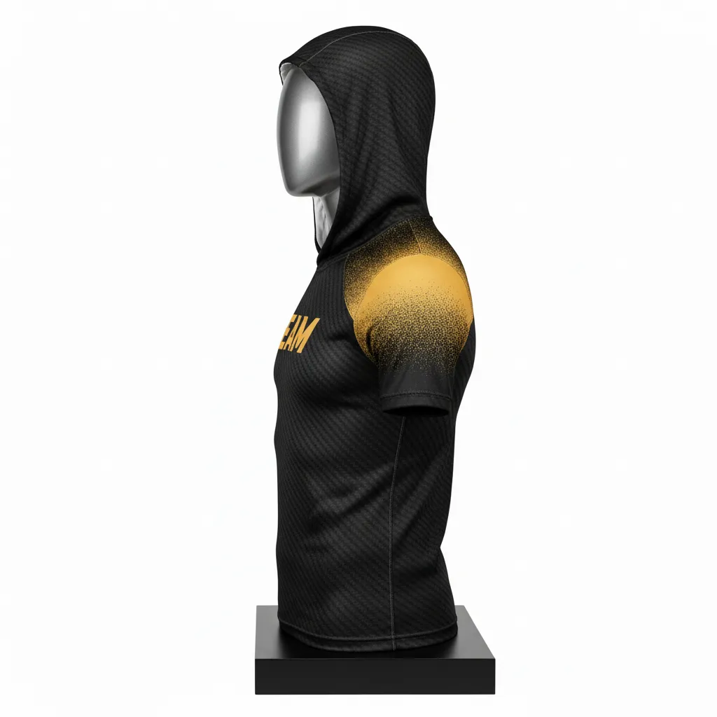 Custom Flag Football Hooded Jersey - Black, Gold - Football Hooded Jersey Vegas Carbon - Side View - HAMCO Sports Inc.