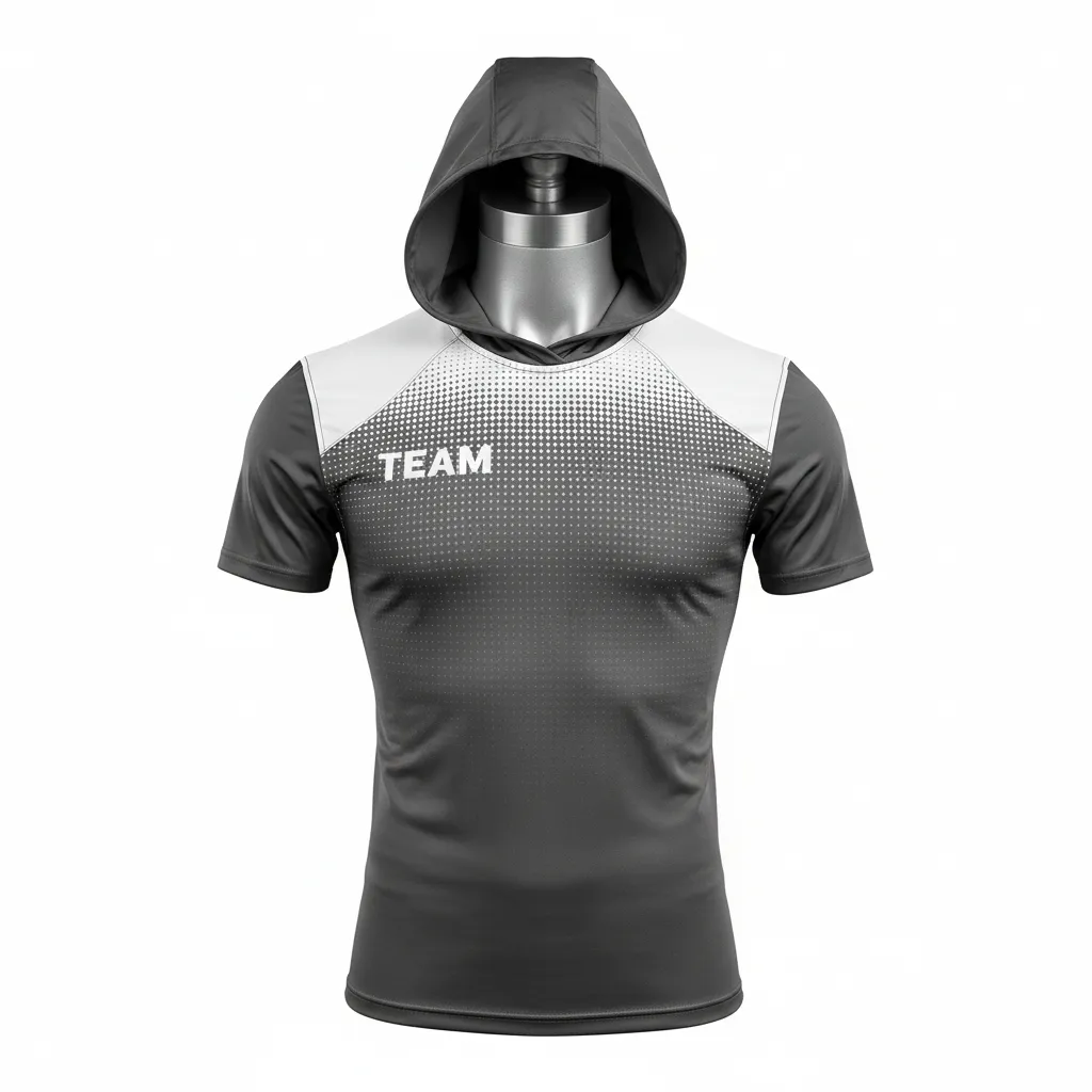 Custom Flag Football Hooded Jersey - White - Football Hooded Jersey Charcoal Dot Matrix - Front View - HAMCO Sports Inc.
