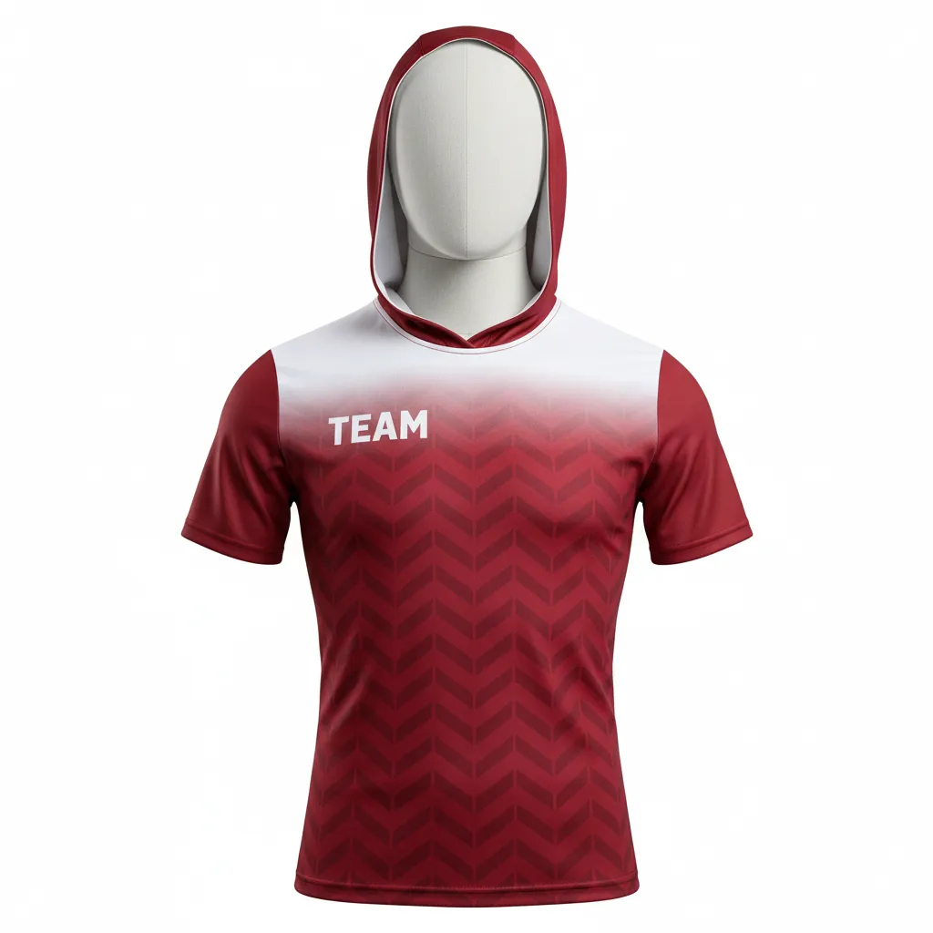 Custom Flag Football Hooded Jersey - White - Football Hooded Jersey Crimson Chevron - Front View - HAMCO Sports Inc.