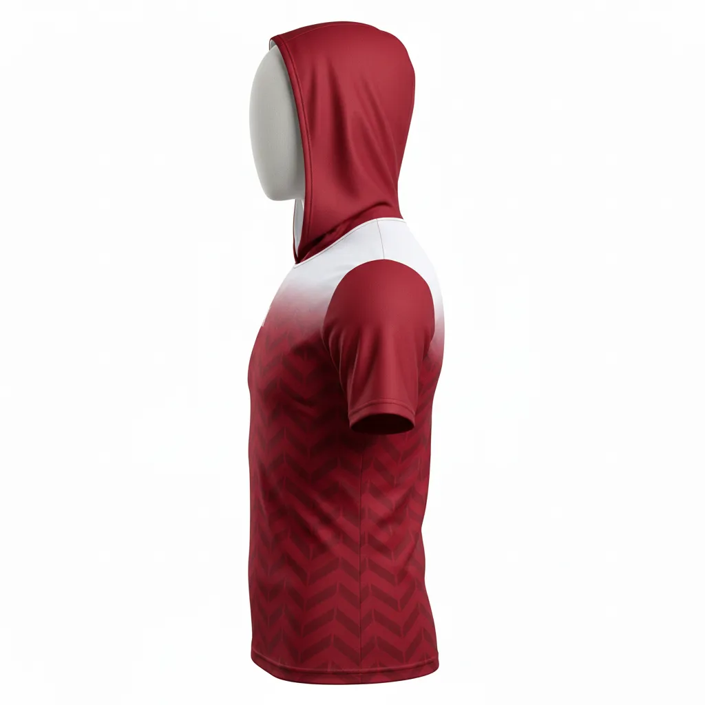 Custom Flag Football Hooded Jersey - White - Football Hooded Jersey Crimson Chevron - Side View - HAMCO Sports Inc.