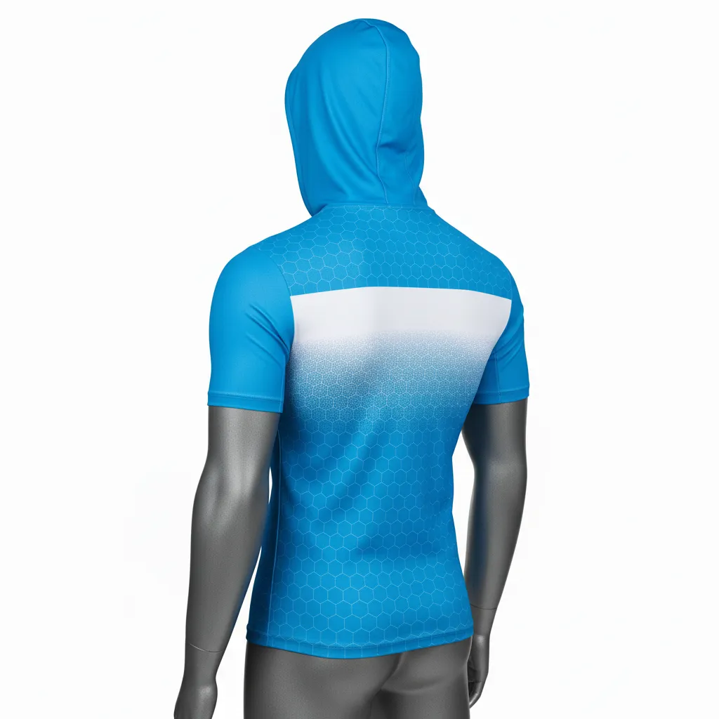 Custom Flag Football Hooded Jersey - White - Football Hooded Jersey Cyan Honeycomb - Back View - HAMCO Sports Inc.