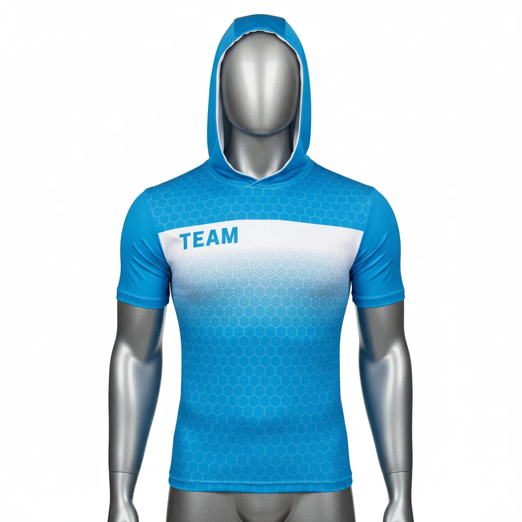 Custom Flag Football Hooded Jersey - White - Football Hooded Jersey Cyan Honeycomb - Front View - HAMCO Sports Inc.