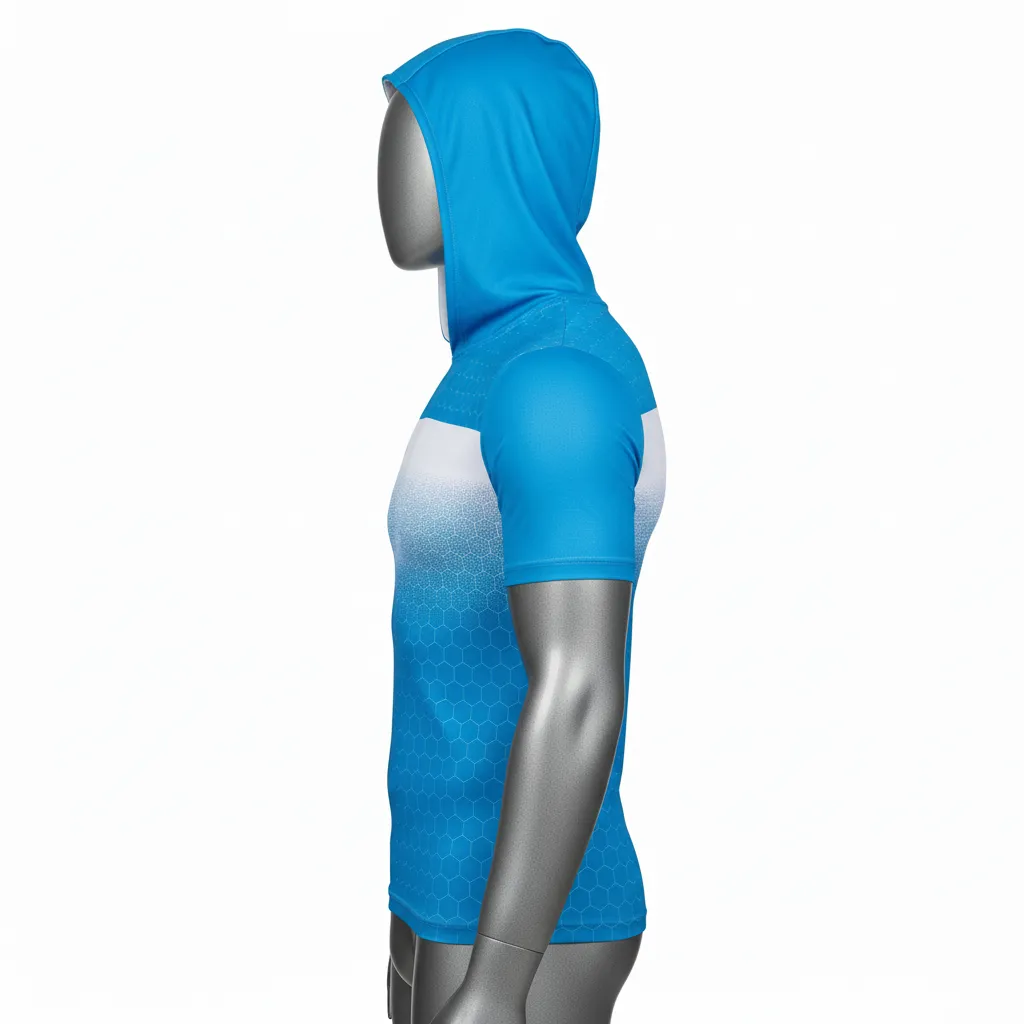 Custom Flag Football Hooded Jersey - White - Football Hooded Jersey Cyan Honeycomb - Side View - HAMCO Sports Inc.