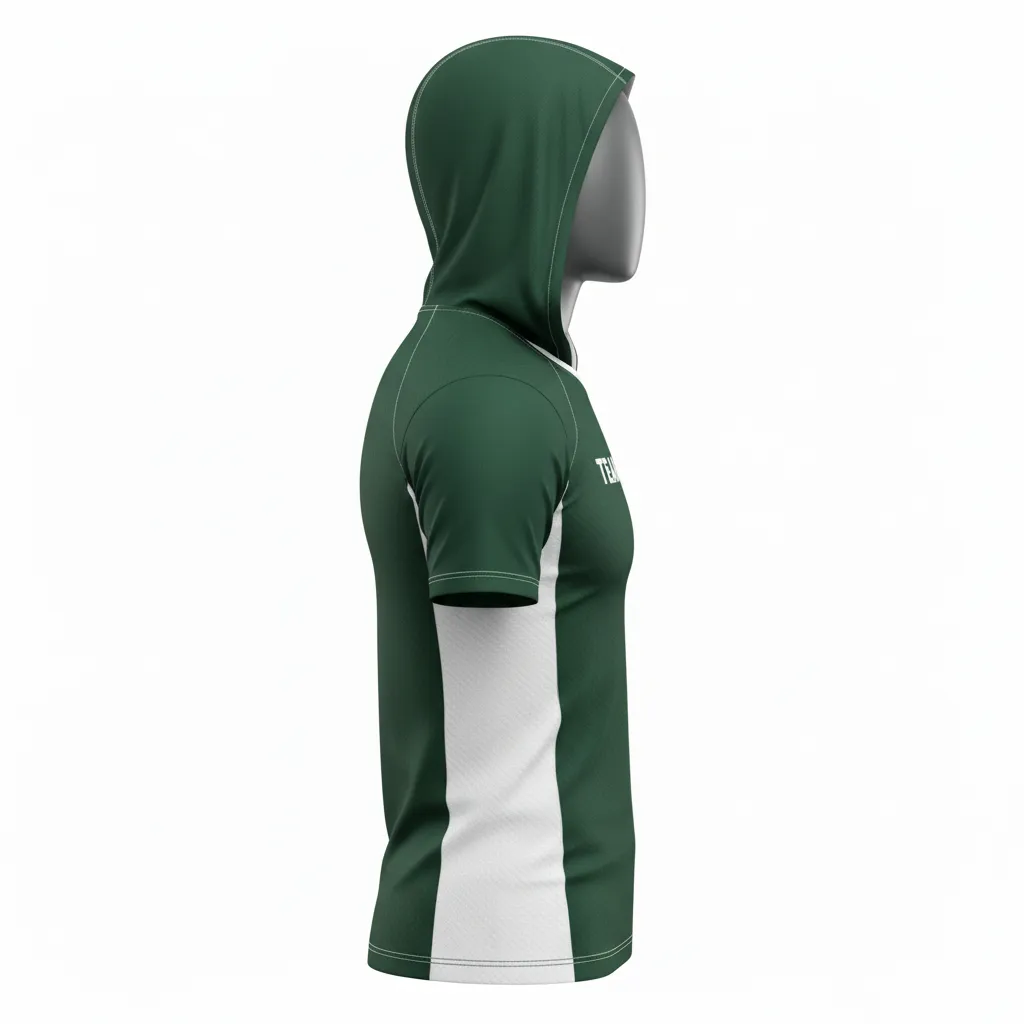 Custom Flag Football Hooded Jersey - Green, White - Football Hooded Jersey Dark Carbon - Side View - HAMCO Sports Inc.