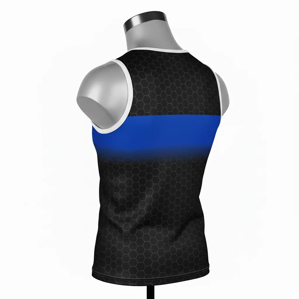 Custom Flag Football Sleeveless Flag Football Jersey - Black - Football Sleeveless Tank Royal Hexagon - Back View - HAMCO Sports Inc.