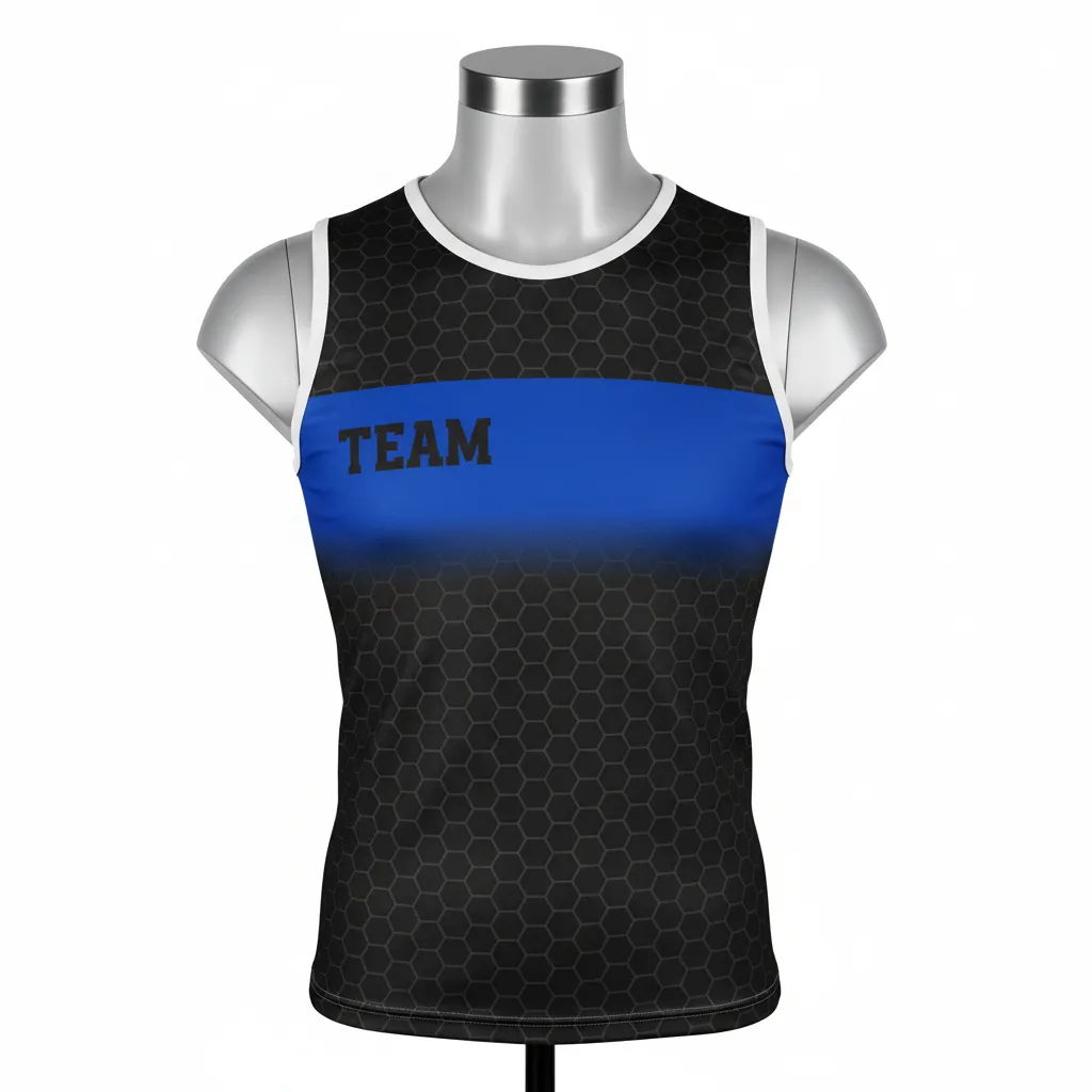 Custom Flag Football Sleeveless Flag Football Jersey - Black - Football Sleeveless Tank Royal Hexagon - Front View - HAMCO Sports Inc.