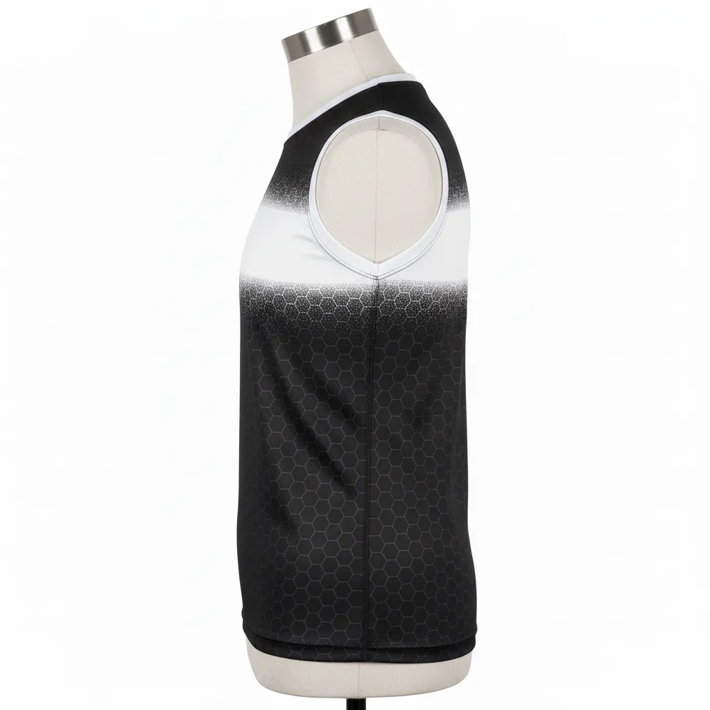 Custom Flag Football Sleeveless Flag Football Jersey - Black, White - Football Sleeveless Tank Hexagon - Side View - HAMCO Sports Inc.