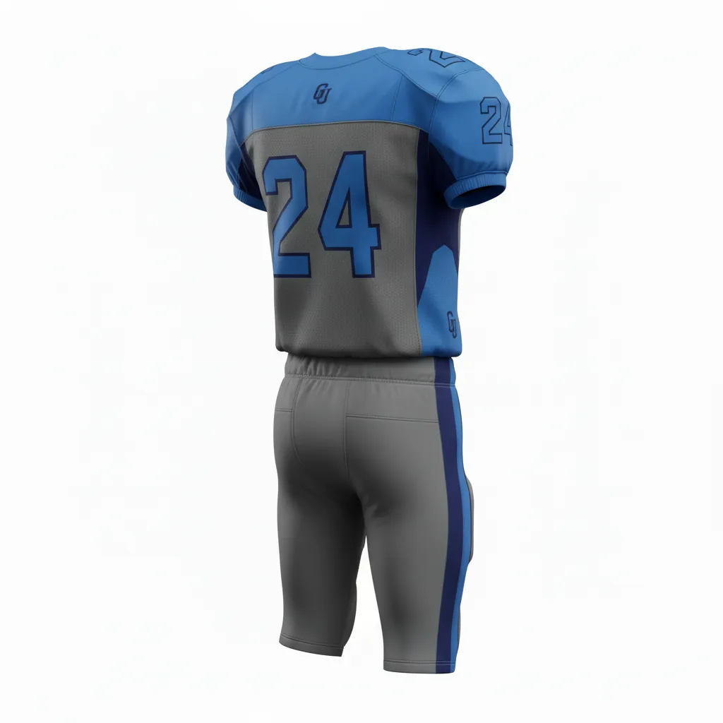 Custom Football Alternate Football Uniforms - Blue, Navy - Football Uniform Anthracite Columbia Shoulder Block - Back View - HAMCO Sports Inc.