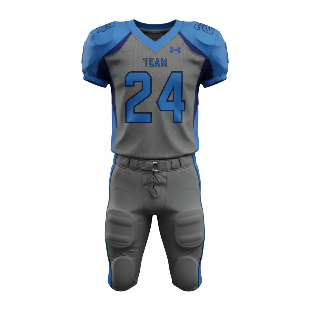 Custom Football Alternate Football Uniforms - Blue, Navy - Football Uniform Anthracite Columbia Shoulder Block - Front View - HAMCO Sports Inc.