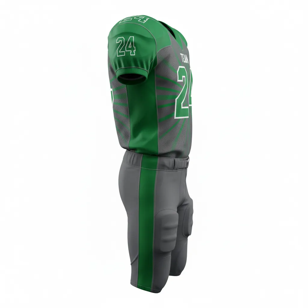 Custom Football Alternate Football Uniforms - Green - Football Uniform Anthracite Kelly Starburst - Side View - HAMCO Sports Inc.