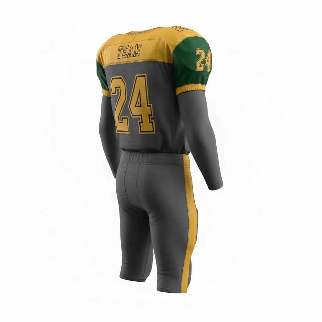 Custom Football Alternate Football Uniforms - Gold - Football Uniform Anthracite Vegas Celtic Knot - Back View - HAMCO Sports Inc.