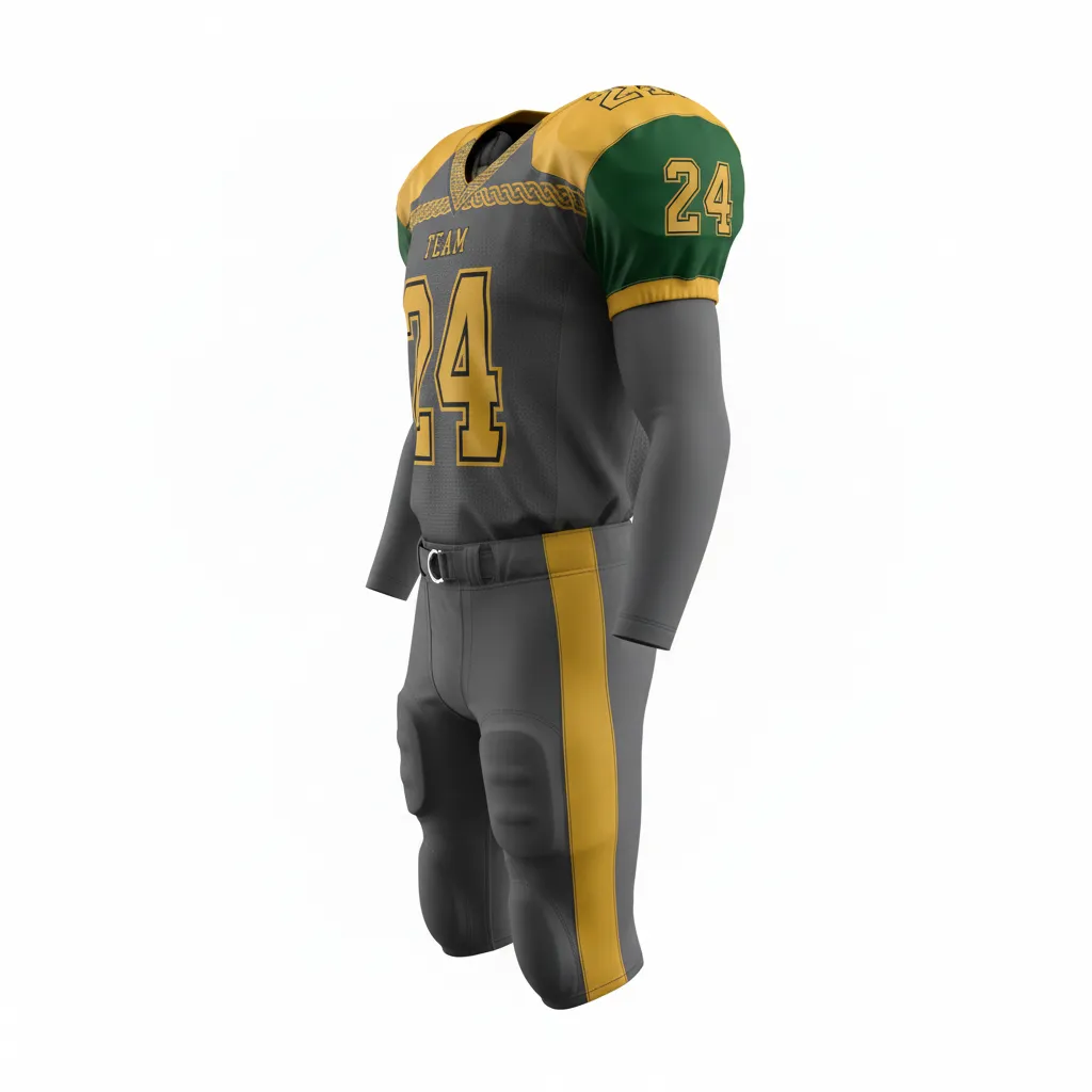 Custom Football Alternate Football Uniforms - Gold - Football Uniform Anthracite Vegas Celtic Knot - Side View - HAMCO Sports Inc.