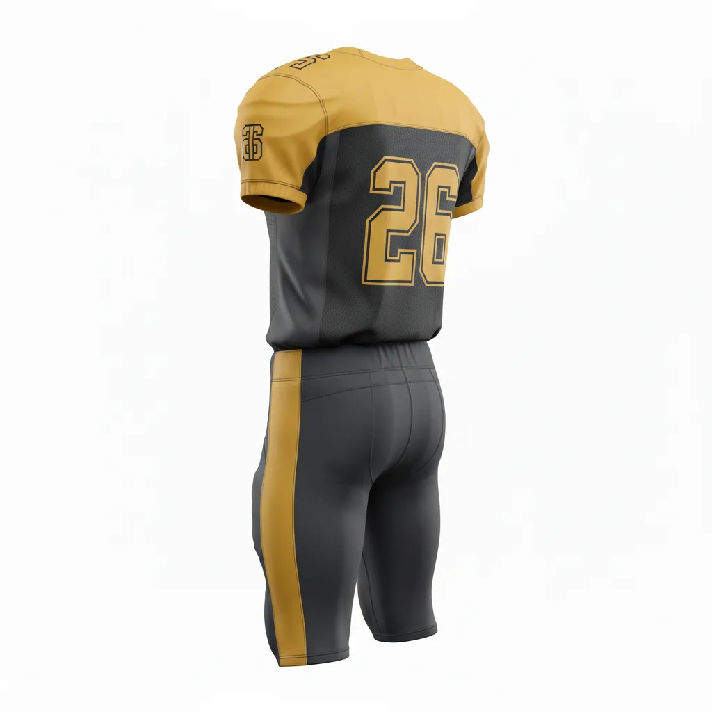 Custom Football Alternate Football Uniforms - Gold - Football Uniform Anthracite Vegas Chest Stripe - Back View - HAMCO Sports Inc.